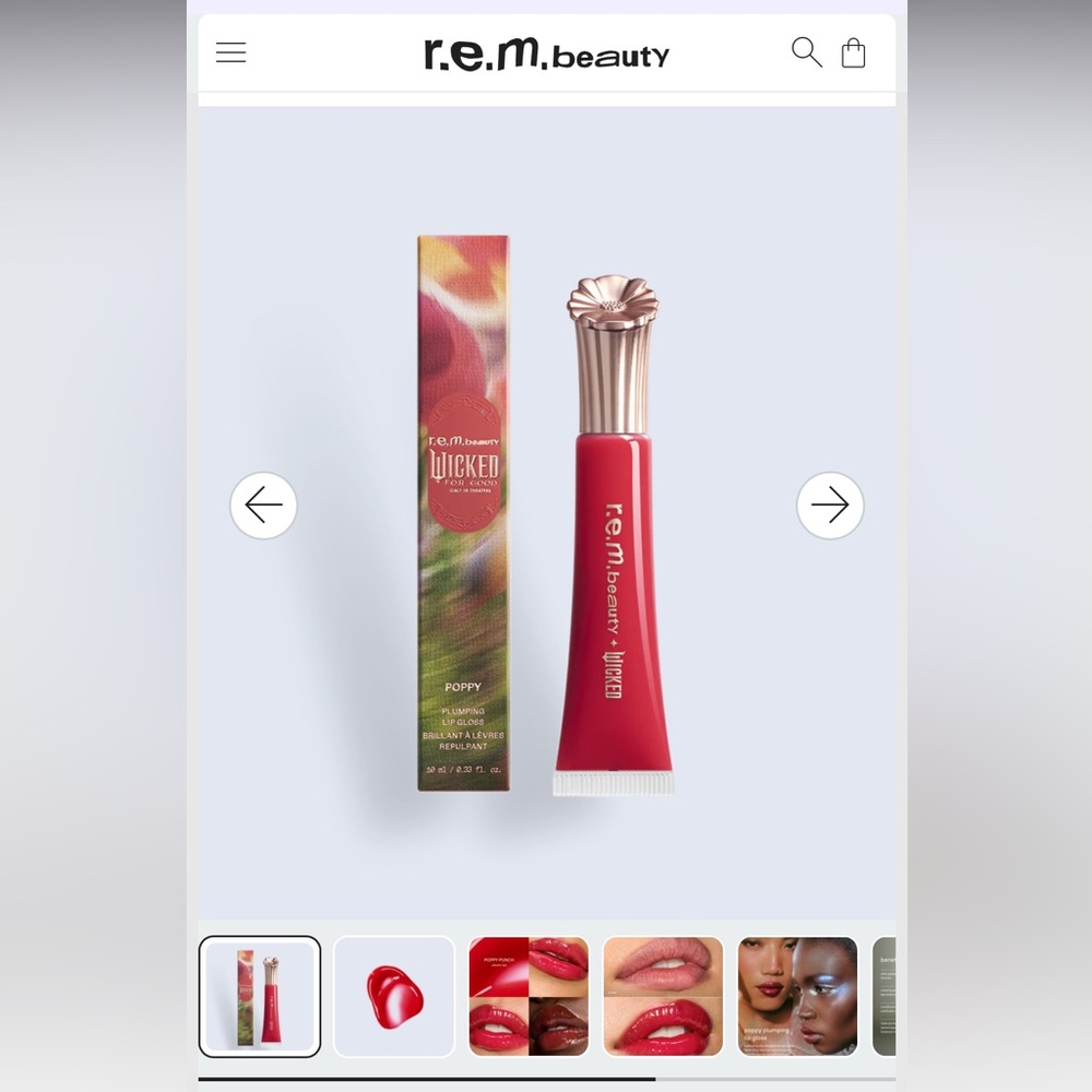 R.E.M. BEAUTY X WICKED: FOR GOOD POPPY PLUMPING LIP GLOSS in Poppy Punch